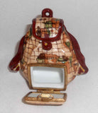 Limoges France ROCHARD Hand Painted Small Trinket Box Backpack World Map