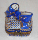 Limoges France Hand Painted Gift Box Shape with Bow Blue & Gold Colored Box
