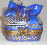 Limoges France Hand Painted Gift Box Shape with Bow Blue & Gold Colored Box