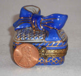 Limoges France Hand Painted Gift Box Shape with Bow Blue & Gold Colored Box