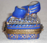 Limoges France Hand Painted Gift Box Shape with Bow Blue & Gold Colored Box