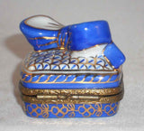 Limoges France Hand Painted Gift Box Shape with Bow Blue & Gold Colored Box