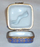 Limoges France Hand Painted Gift Box Shape with Bow Blue & Gold Colored Box