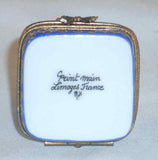 Limoges France Hand Painted Gift Box Shape with Bow Blue & Gold Colored Box