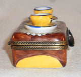 Limoges France Hand Painted Trinket Box Parry Vieille Table w/ Two Tea Cups