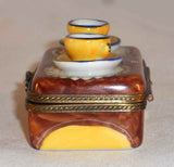 Limoges France Hand Painted Trinket Box Parry Vieille Table w/ Two Tea Cups