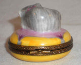 Limoges France ROCHARD Hand Painted Small Trinket Box Cat Sleeping Pink Pillow