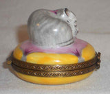 Limoges France ROCHARD Hand Painted Small Trinket Box Cat Sleeping Pink Pillow