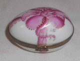 Artist Signed Chamart Limoges France Painted Egg-Shaped Trinket Box Pink Ribbon