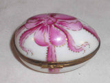 Artist Signed Chamart Limoges France Painted Egg-Shaped Trinket Box Pink Ribbon