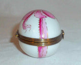Artist Signed Chamart Limoges France Painted Egg-Shaped Trinket Box Pink Ribbon