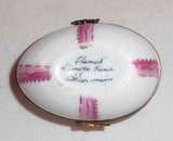 Artist Signed Chamart Limoges France Painted Egg-Shaped Trinket Box Pink Ribbon
