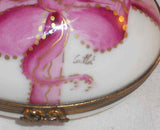 Artist Signed Chamart Limoges France Painted Egg-Shaped Trinket Box Pink Ribbon
