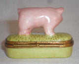 Limoges France Hand Painted Small Trinket Box Having Pink Pig Standing on Lid