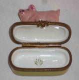 Limoges France Hand Painted Small Trinket Box Having Pink Pig Standing on Lid