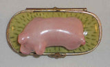 Limoges France Hand Painted Small Trinket Box Having Pink Pig Standing on Lid