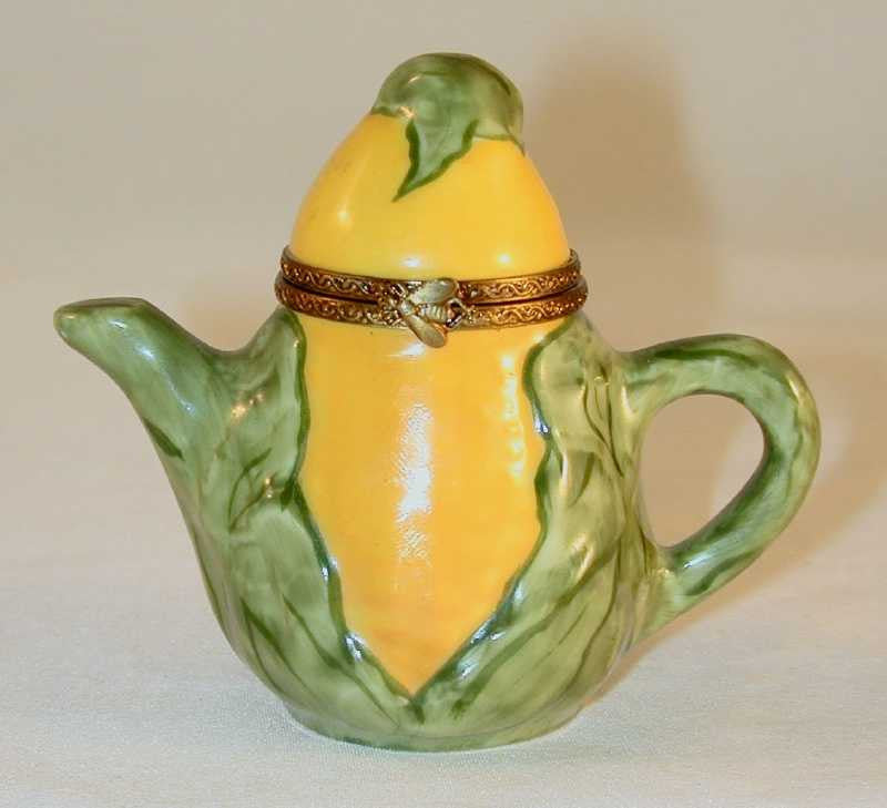 Rochard Limoges Box Colorful Corn Shaped Teapot Limoges France