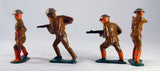 Lot Four Vintage World War 1 Metal Soldier Action Figures Wearing Brown Uniform, Orange Boots and Silver Helmets