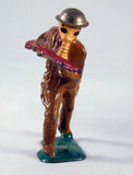 Lot Four Vintage World War 1 Metal Soldier Action Figures Wearing Brown Uniform, Orange Boots and Silver Helmets