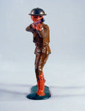 Lot Four Vintage World War 1 Metal Soldier Action Figures Wearing Brown Uniform, Orange Boots and Silver Helmets