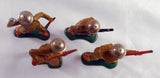 Lot Four Vintage World War 1 Metal Soldier Action Figures Wearing Brown Uniform, Orange Boots and Silver Helmets