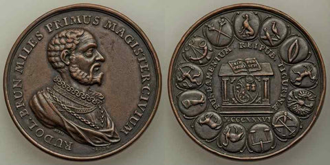 1736 Copper Medal Zurich Rudolf Brun 400th Anniv. Brunschen Constitution Gessner