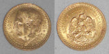 Lustrous 1945 Mexico Gold Coin Two and Half Pesos Miguel Hidalgo Mexico Arms AU+