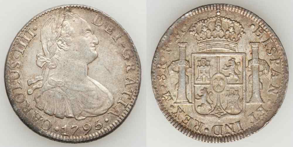 Silver Coin Mexico 8 Reales 1795 FM Charles IIII of Spain Mint