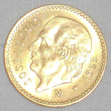 Beautiful Lustrous 1955 Mexico Gold Coin 5 Pesos Miguel Hidalgo Mexico Arms BU