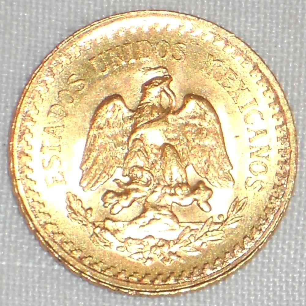 1945 Lustrous Mexico Gold Coin Two and Half Pesos Miguel Hidalgo Mexico  Arms AU+