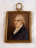 Antique Hand Painted Miniature of a Period Man in Rectangular Ornate Brass Frame