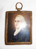 Antique Hand Painted Miniature of a Period Man in Rectangular Ornate Brass Frame