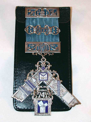 1973 Past Master Masonic Medal Ribbon Enamel & Sterling Silver Boyertown PA Lodge No. 741 F&AM In Leather Holder William Lehmberg & Sons Philadelphia