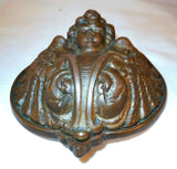 Antique Cast Iron Hanging Match Holder Angel, Putto, or Cherub Gold Coloring