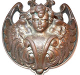Antique Cast Iron Hanging Match Holder Angel, Putto, or Cherub Gold Coloring