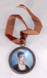 Antique Hand Painted Miniature of a Woman within Glass Covered Round Bezel