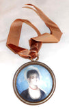 Antique Hand Painted Miniature of a Woman within Glass Covered Round Bezel