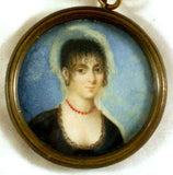 Antique Hand Painted Miniature of a Woman within Glass Covered Round Bezel