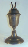 Antique Pewter Fluid or Whale Oil Lamp Tulip Bulb-Shaped Reservoir Two Burners