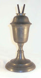 Antique Pewter Fluid or Whale Oil Lamp Tulip Bulb-Shaped Reservoir Two Burners