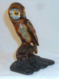 Antique Cast Iron Doorstop Brown Colored Owl Standing on Brown-Green Perch