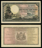 Currency 1945 South African Reserve Bank One Pound Banknote Sailing Ship P# 84f