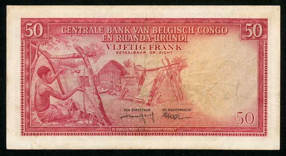1957 Belgian Congo Ruanda-Urundi Central Bank 50 Francs Banknote P# 32 –  Giamer Antiques and Collectibles