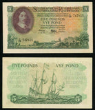Currency 1954 South African Reserve Bank Five Pounds Banknote Van Riebeeck P# 96