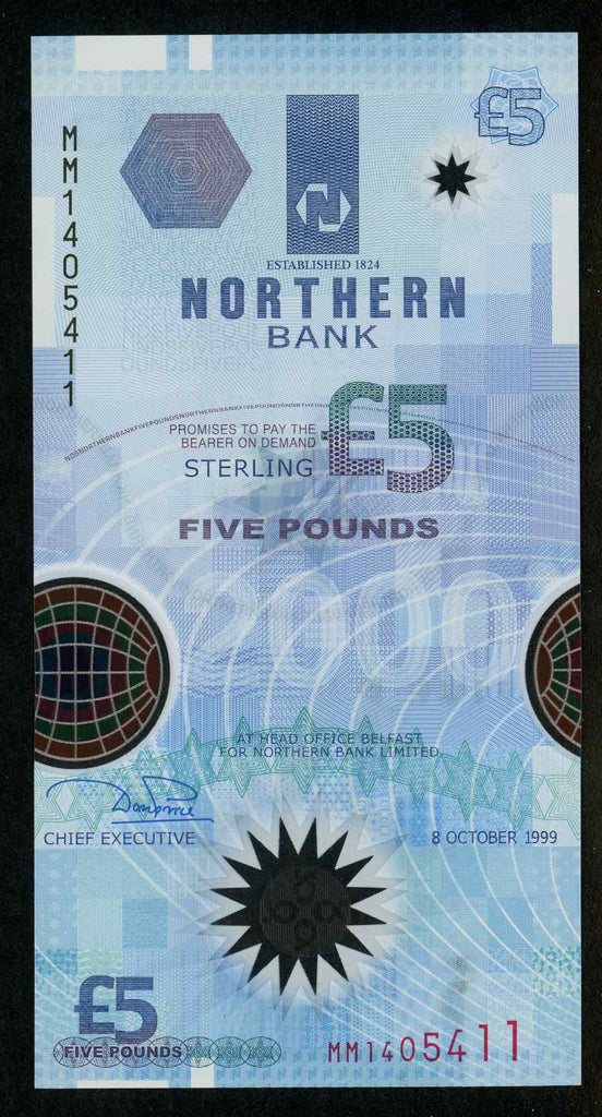 未　北アイルランド　ノーザン銀行　1999年　ミレニアム記念　ポリマー5ポンド 1999 Northern Ireland 5 Pounds Sterling Polymer Banknote