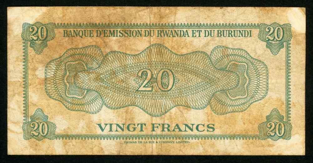 1960 Rwanda and Burundi Issue Bank Twenty Francs Banknote Alligator an –  Giamer Antiques and Collectibles