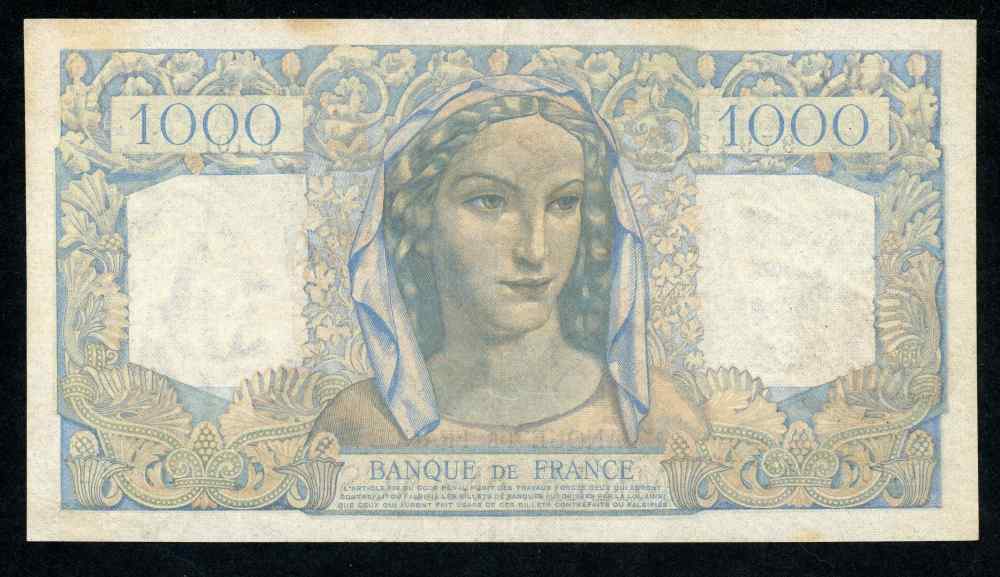 1945 France 1000 Francs Banknote Pick Number 130a Banque De France