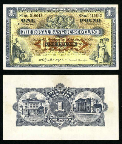 1960 Banknote The Royal Bank of Scotland One Pound Signed Ballantyne P# 324b XF