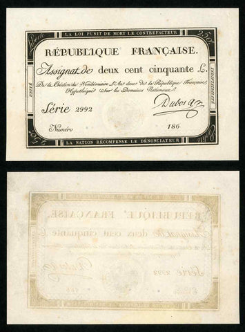 1793 France 250 Livres Banknote Second Year of The Republic Pick A75 XF to AU