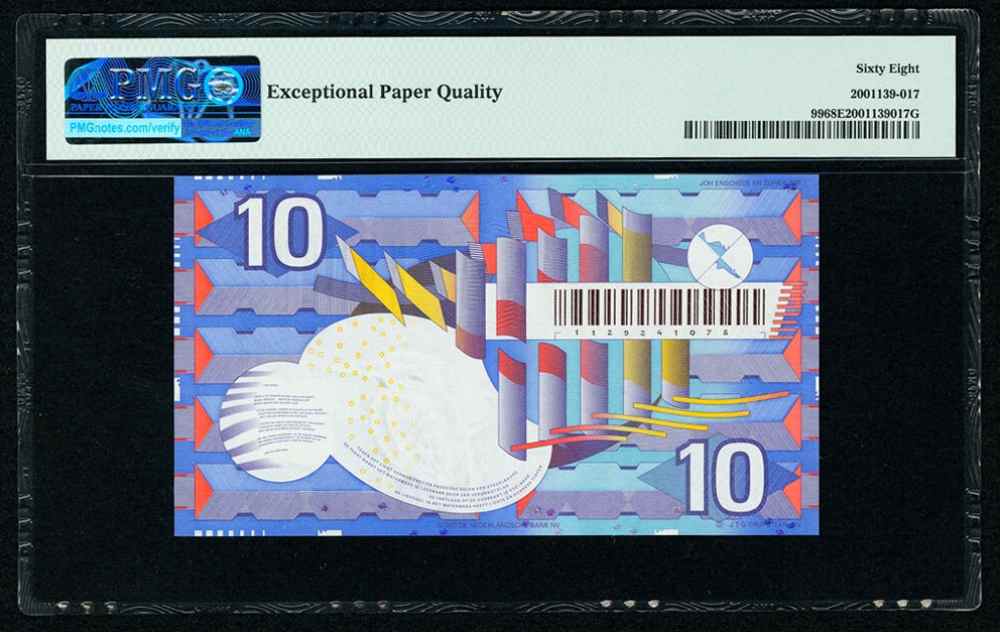 1997 Netherland 10 Gulden Banknote Geometric Design P# 99 PMG 68 EPQ Superb  Gem